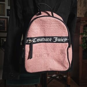 Juicy Couture Pink Embossed Logo Mini Backpack Black Trim Gothic Logo Band